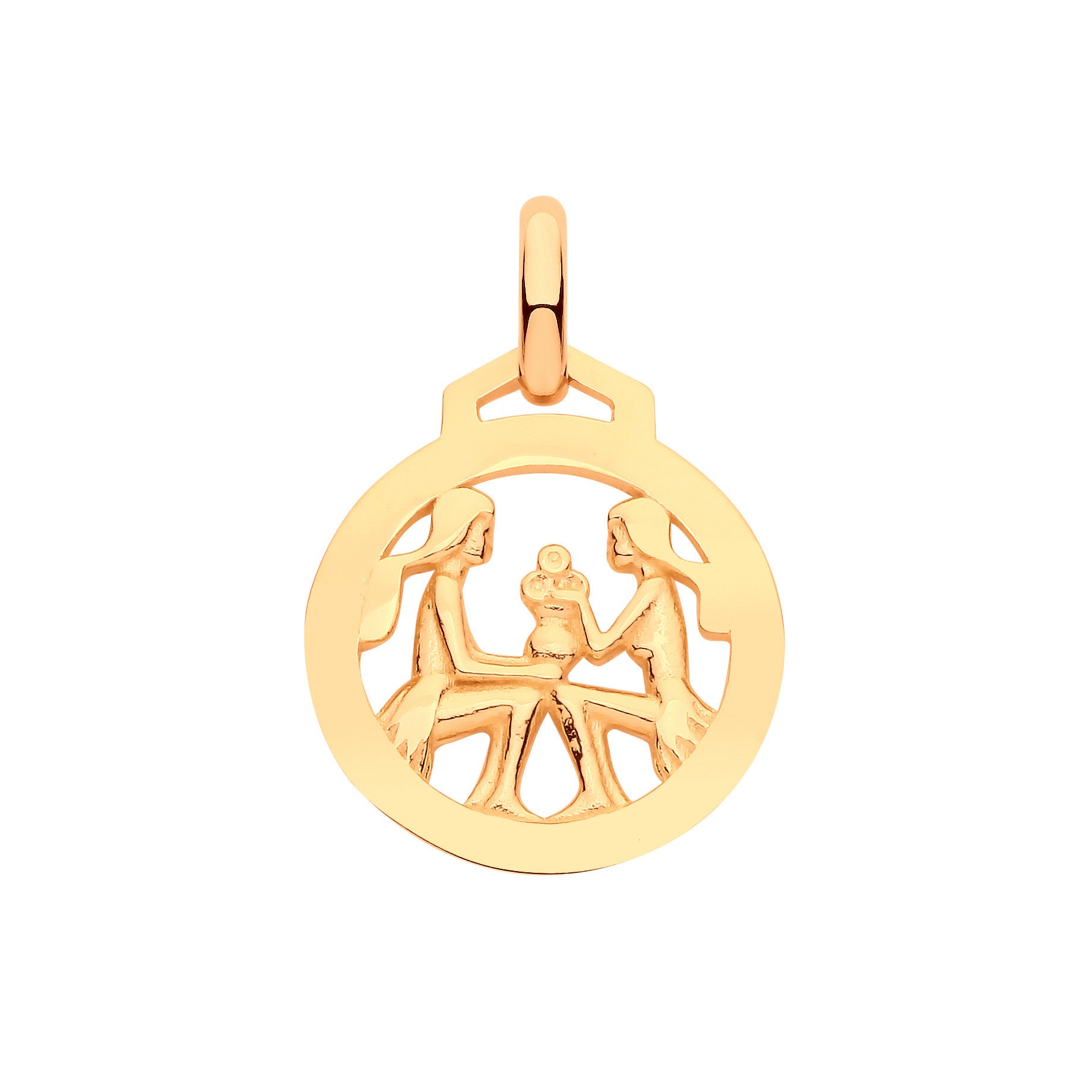 Yellow Gold Round Zodiac Pendant GEMINI