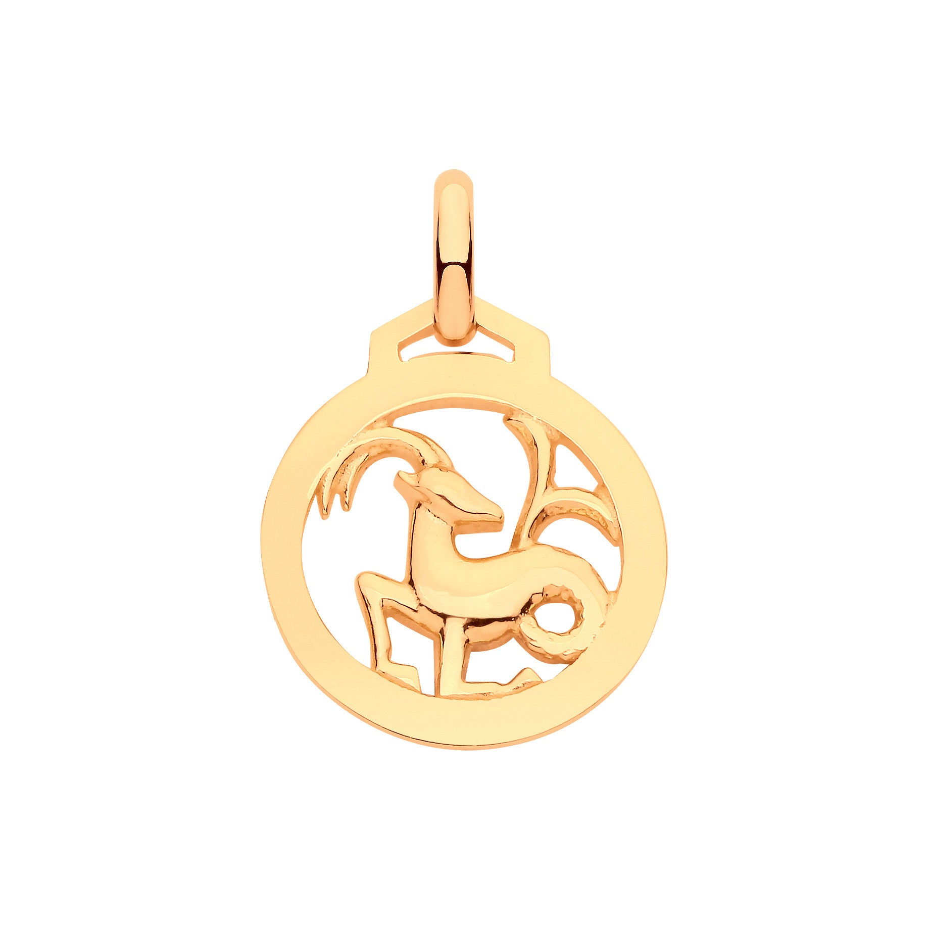Yellow Gold Round Zodiac Pendant CAPRICORN - 9ct Gold