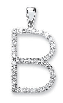9ct White Gold 0.27ct Diamond B Initial - 9ct Gold