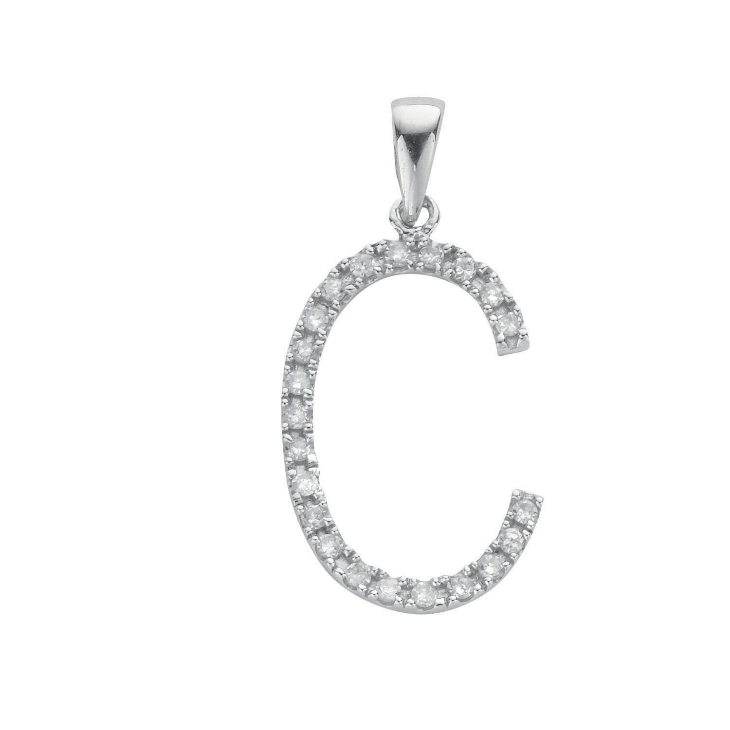 9ct White Gold 0.17ct Diamond C Initial - 9ct Gold