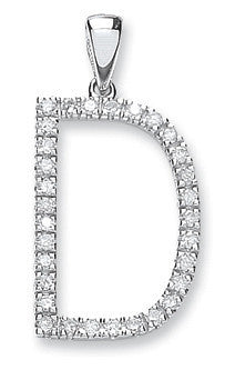 9ct White Gold 0.21ct Diamond D Initial - 9ct Gold