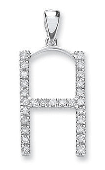 9ct White Gold 0.20ct Diamond H Initial - 9ct Gold