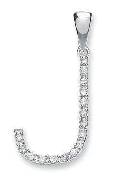 9ct White Gold 0.13ct Diamond J Initial - 9ct Gold