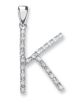 9ct White Gold 0.15ct Diamond K Initial - 9ct Gold