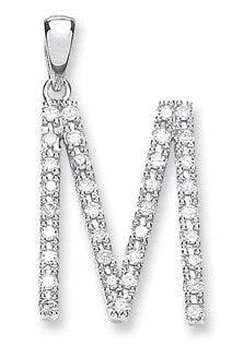 9ct White Gold 0.30ct Diamond M Initial - 9ct Gold