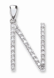 9ct White Gold 0.22ct Diamond N Initial - 9ct Gold