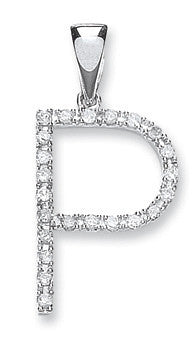 9ct White Gold 0.20ct Diamond P Initial - 9ct Gold