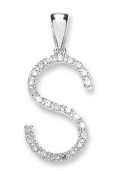 9ct White Gold 0.20ct Diamond S Initial - 9ct Gold