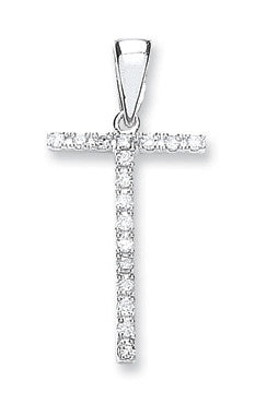 9ct White Gold 0.15ct Diamond T Initial - 9ct Gold