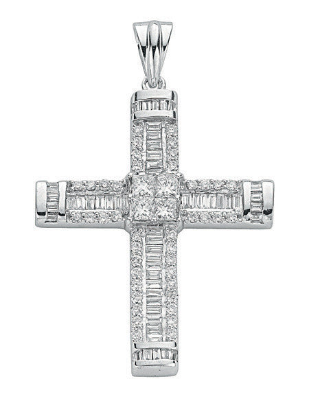 18ct White Gold 1.52ct Brilliant, Princess & Baguette Diamond Cross - 18ct Gold