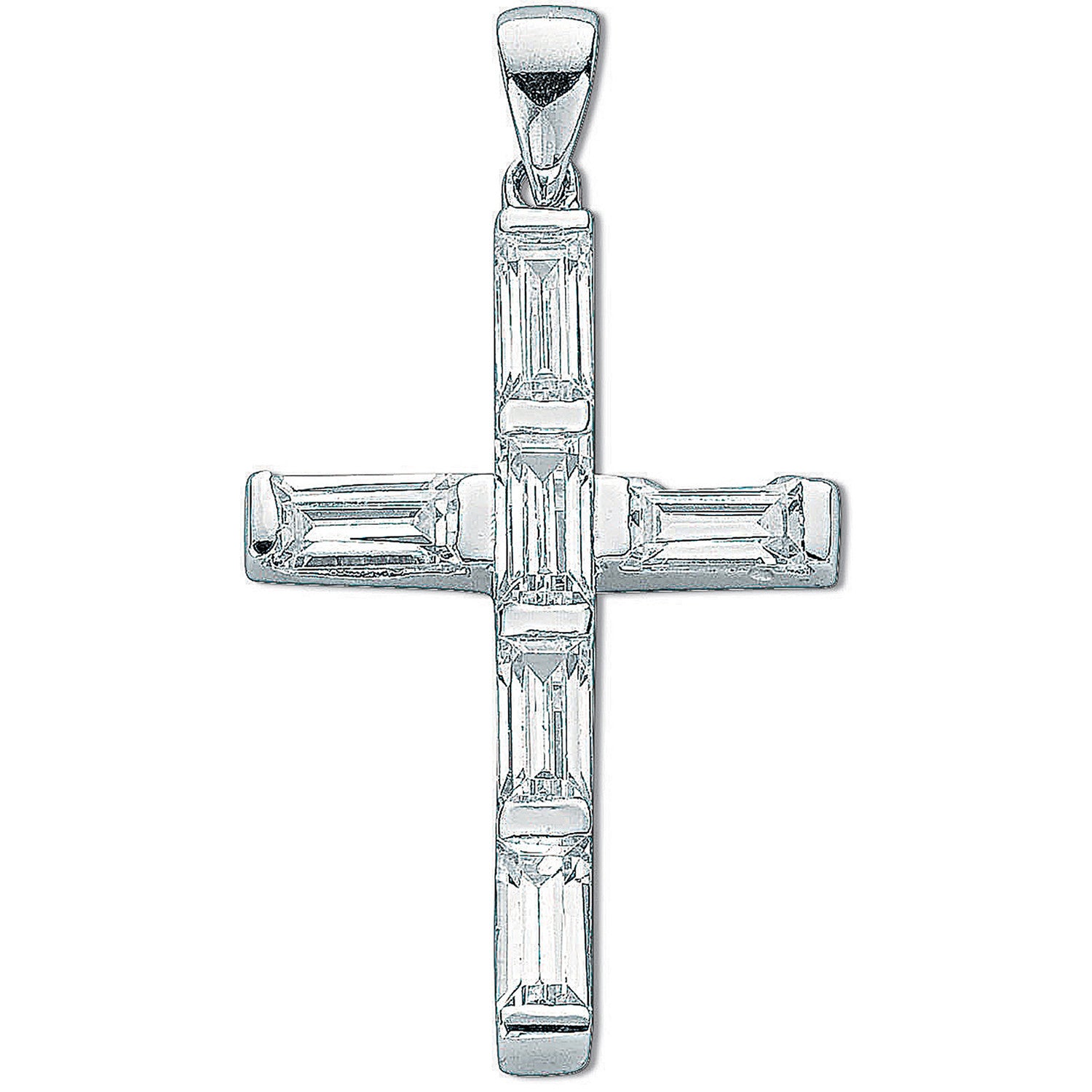 Silver Baguette Cut Cubic Zirconia Cross - Silver