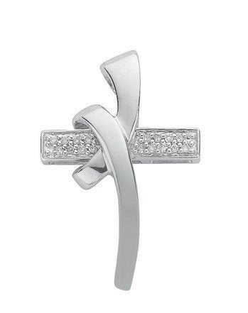 9ct White Gold 0.08ct Diamond Cross