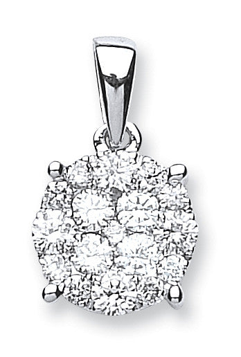 18ct White Gold 0.75ct Diamond Cluster Pendant - 18ct Gold