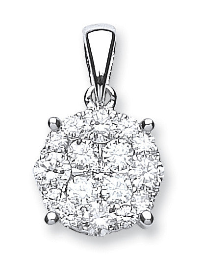 18ct White Gold 1.00ct Diamond Cluster Pendant - 18ct Gold