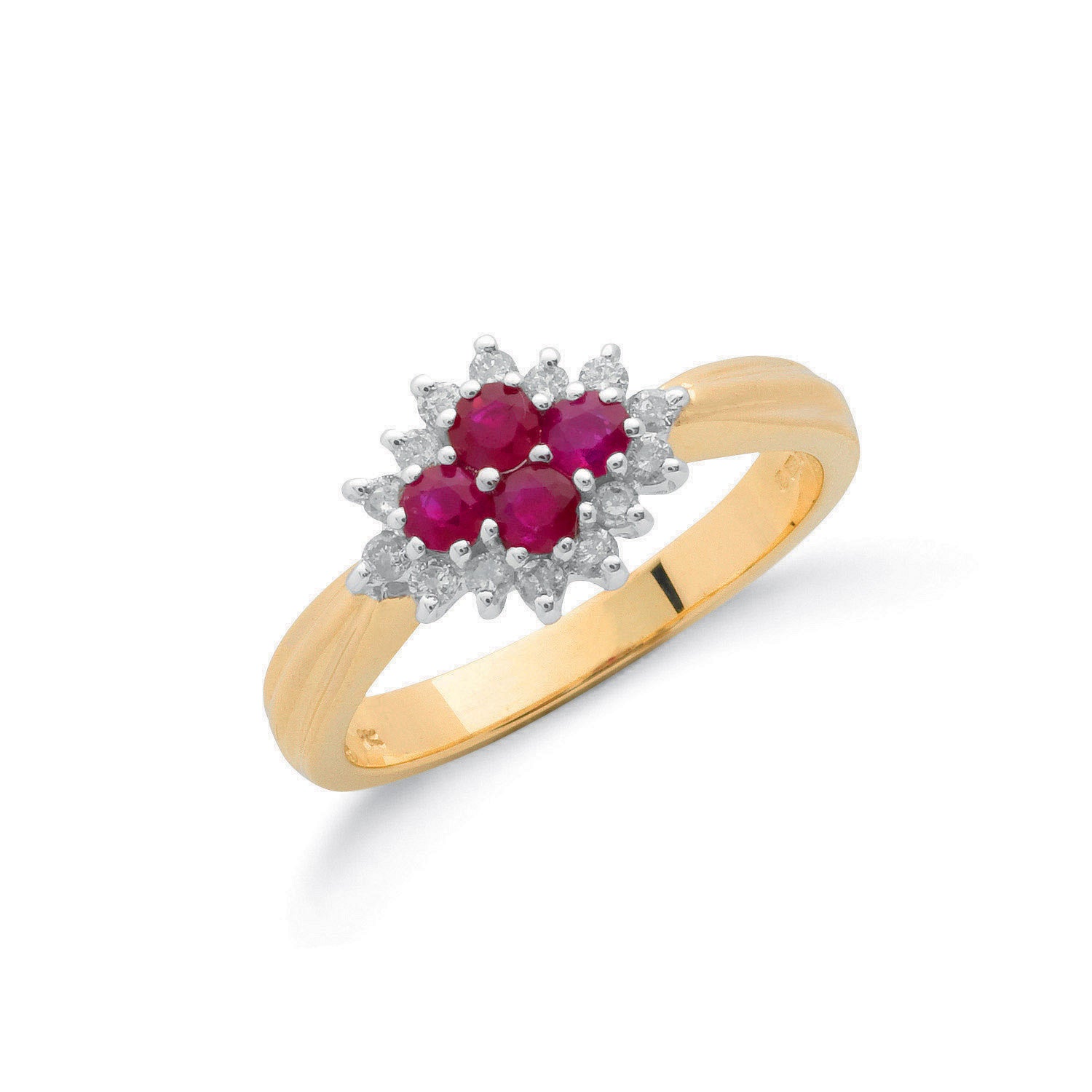 9ct Yellow Gold 0.21ct Diamond & 0.45ct Ruby Cluster Ring - 9ct Gold