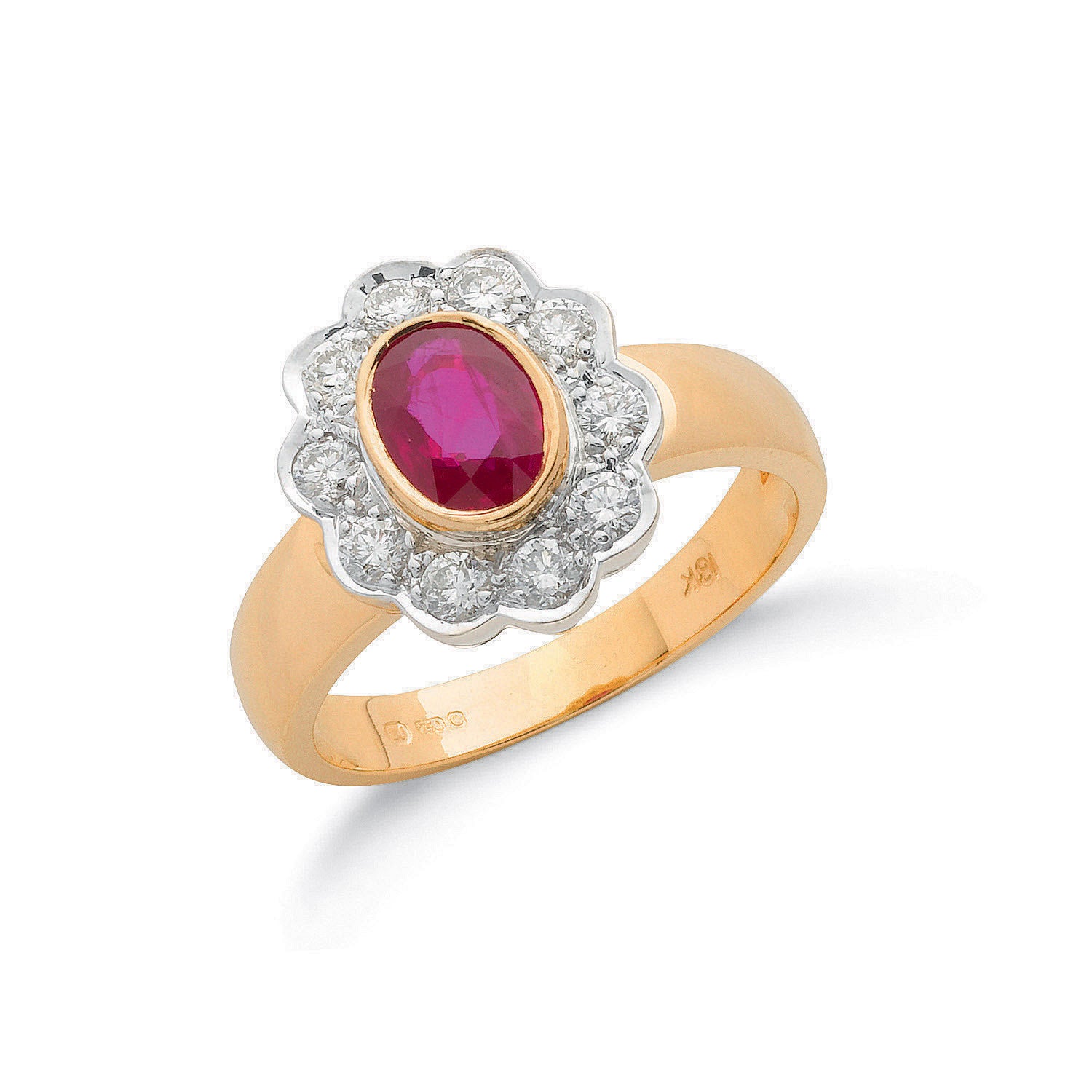 18ct Yellow Gold 0.35ct Diamond & 0.80ct Ruby Cluster Ring - 18ct Gold