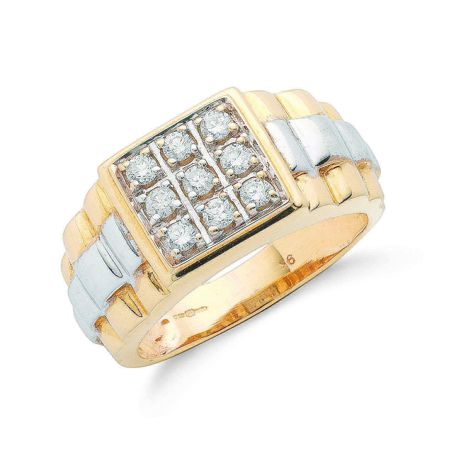 9ct Yellow Gold 0.50ct 9 Stone Fancy Link Gents Diamond Ring - 9ct Gold