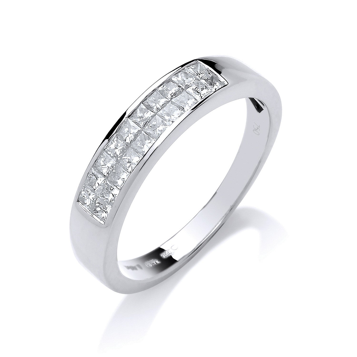 18ct White Gold 0.50ctw Princess Cut 2 Row Diamond Eternity Ring - 18ct Gold