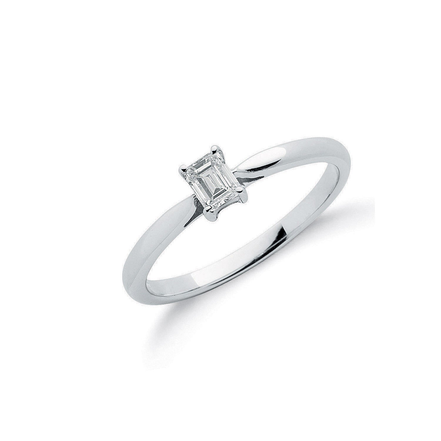 18ct White Gold 0.25ct Emerald Cut Diamond Engagement Ring - 18ct Gold