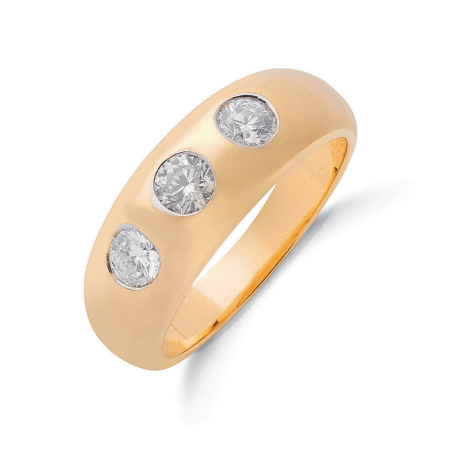 9ct Yellow Gold 1.00ct Gents 3 Stone Diamond Band - 9ct Gold