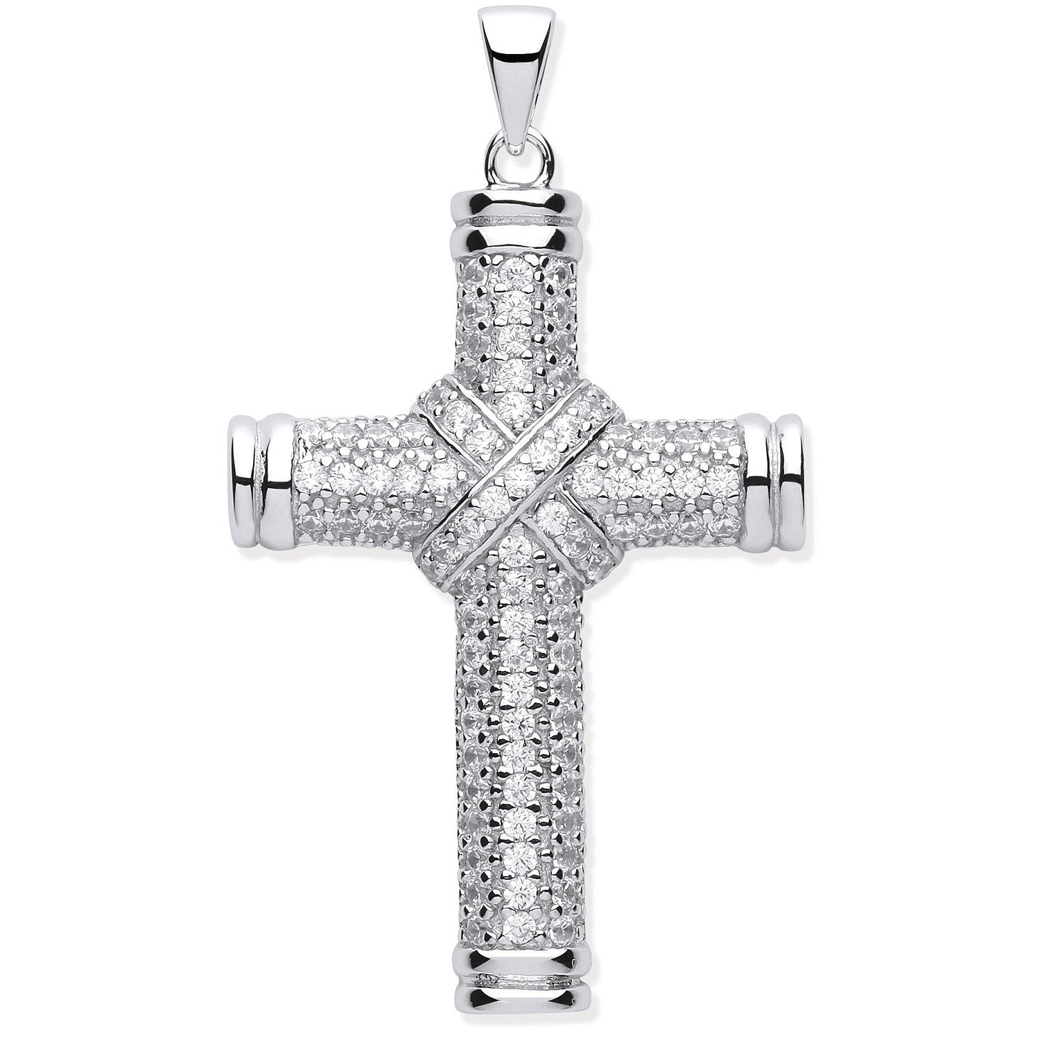 Silver Fancy Cubic Zirconia Kiss Cross - Silver