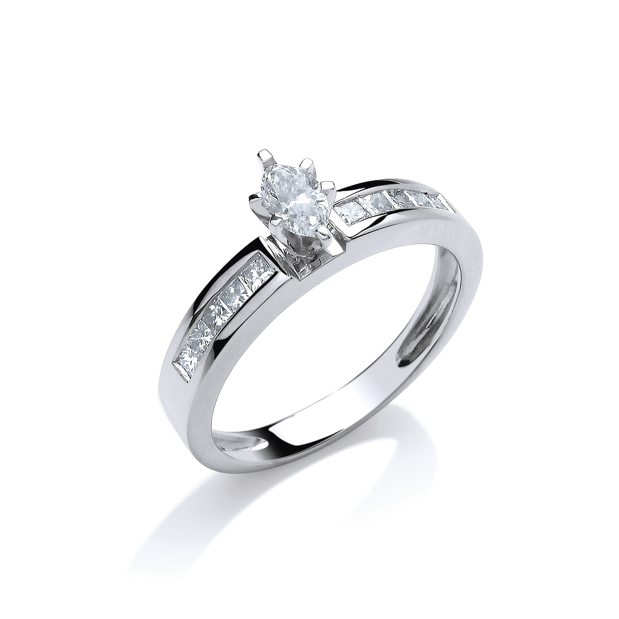 18ct White Gold 0.50ct Marquise & Princess Cut Diamond Engagement Ring - 18ct Gold