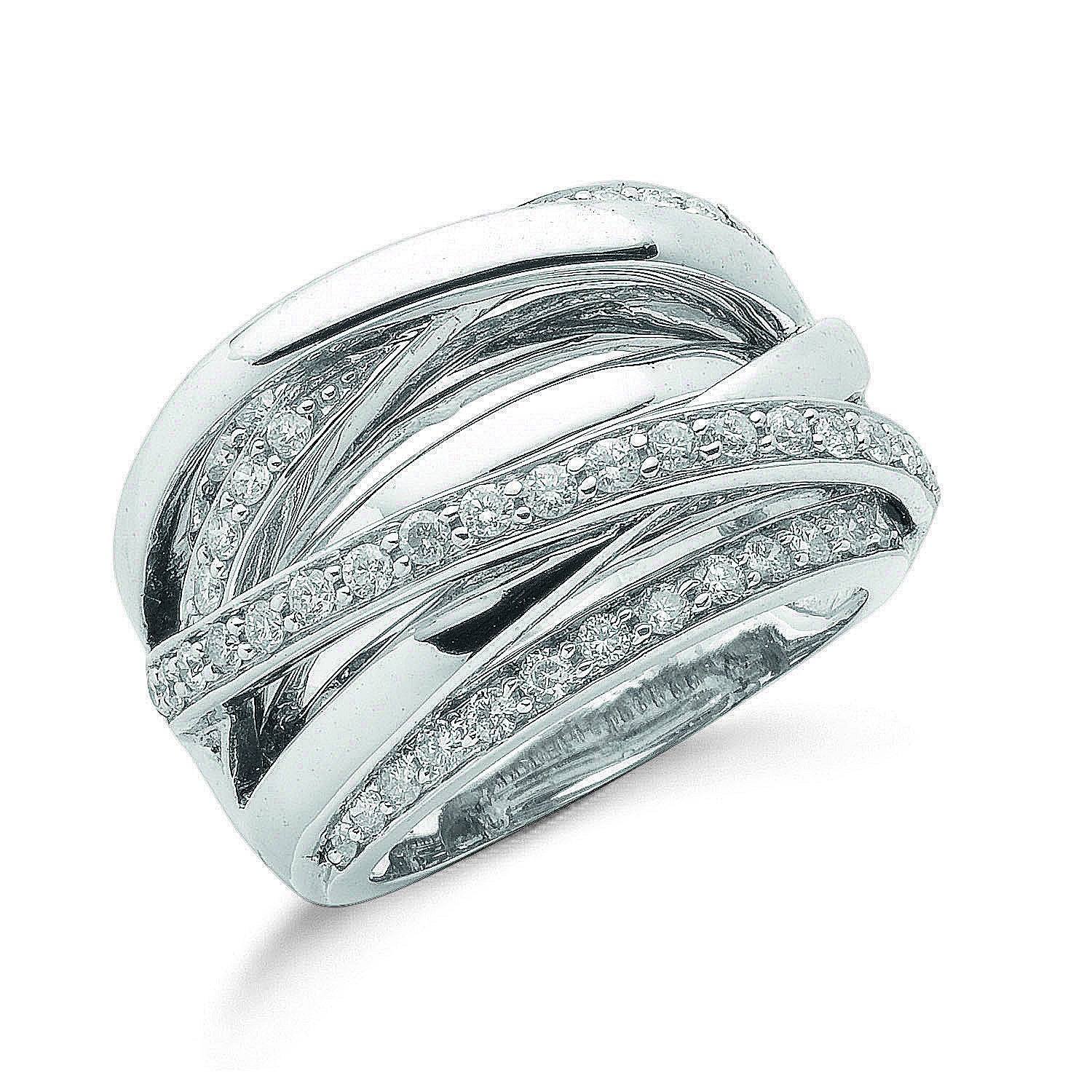 Bague en or blanc 9 carats avec diamant 1,00 carat croisé - Or 9 carats