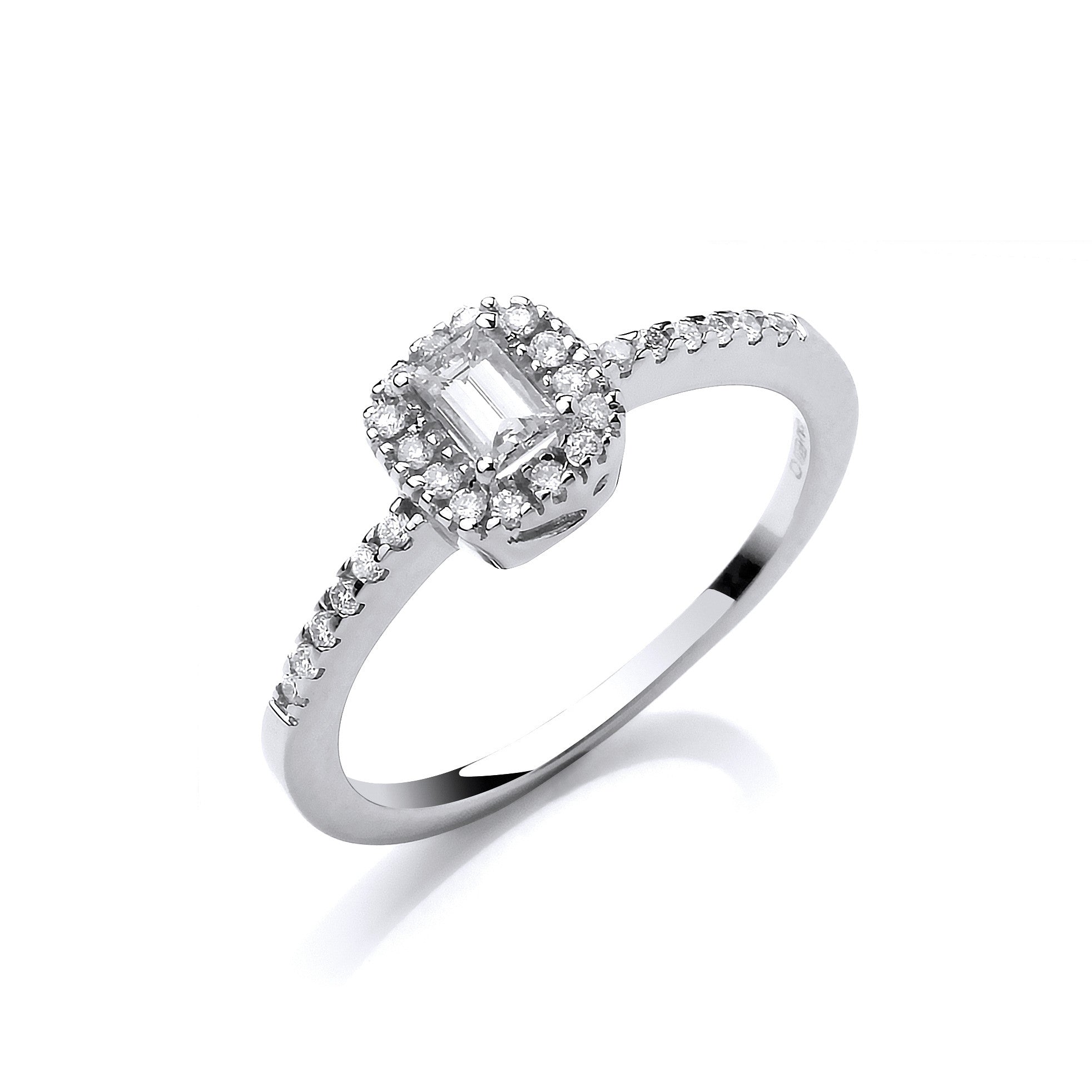 18ct White Gold 0.50ct Emerald Cut Centre Diamond Ring - 18ct Gold