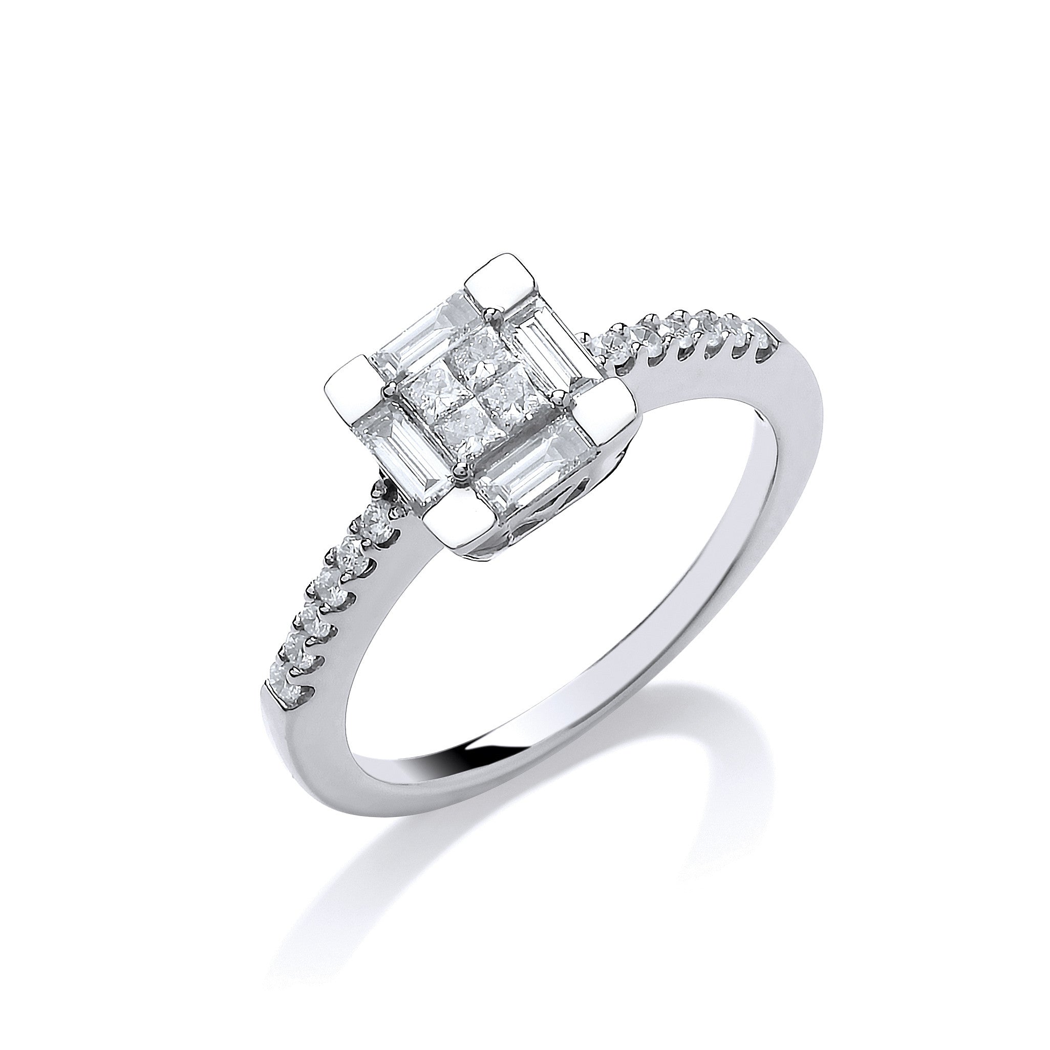 18ct White Gold 0.50ct Princess Cut Centre Diamond Ring - 18ct Gold