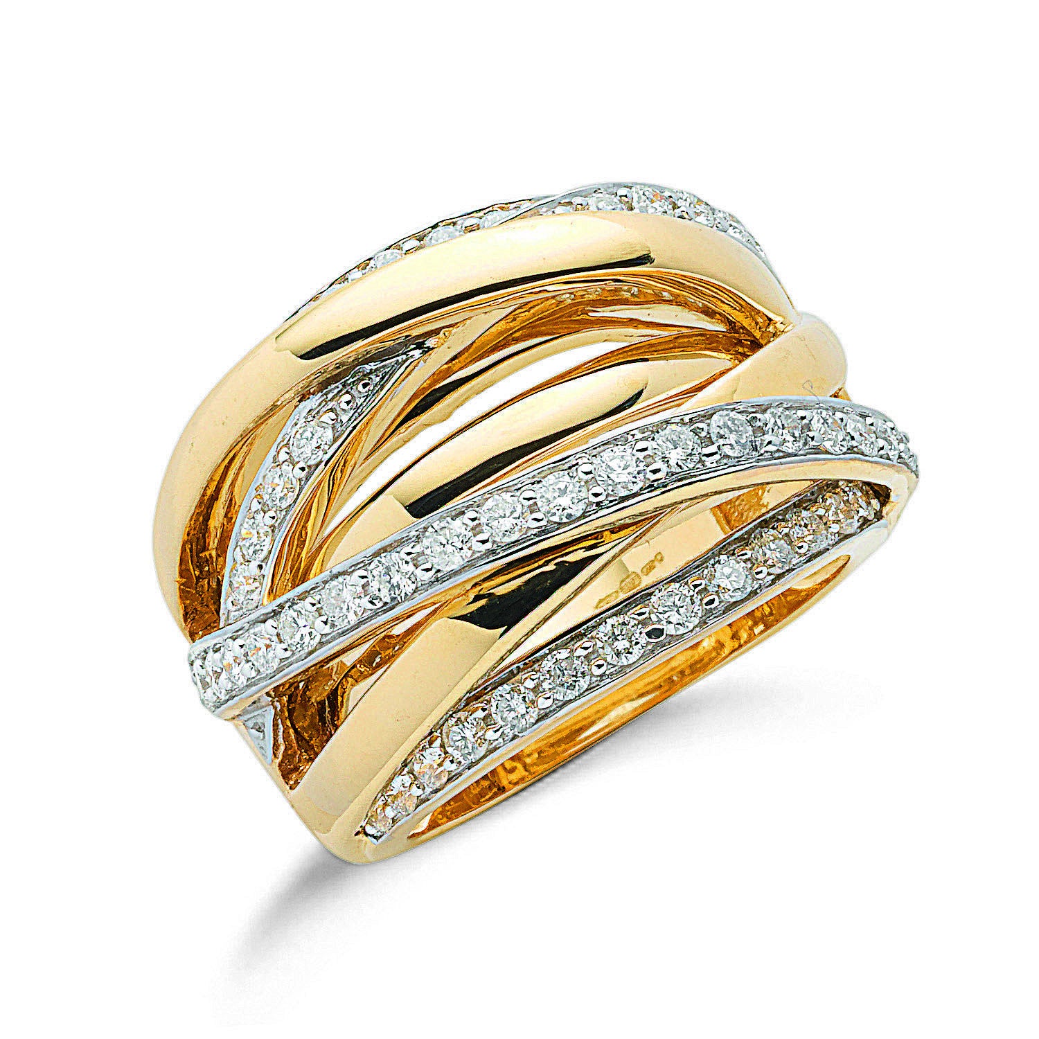 9ct Yellow Gold 1.00ctw Diamond Crossover Ring - 9ct Gold