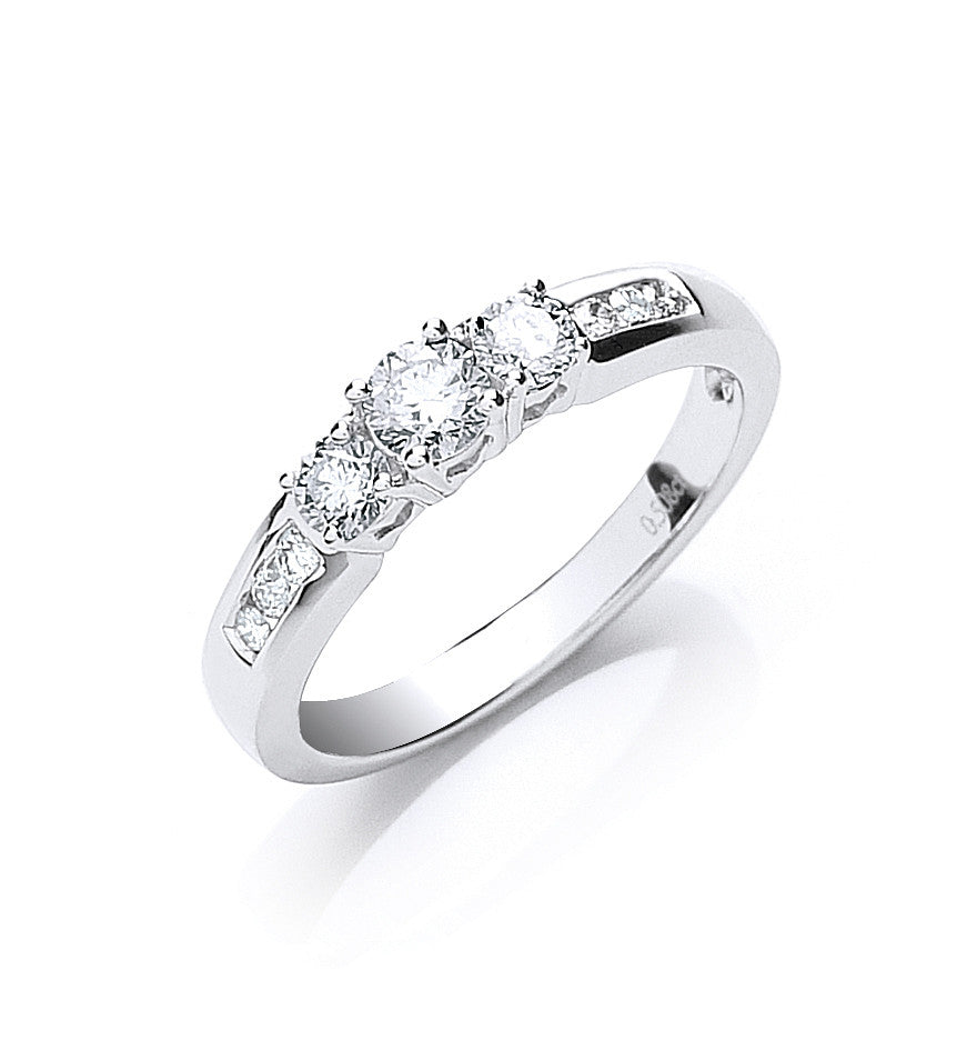 18ct White Gold 0.50ct Trilogy Ring With Diamond Shoulders - 18ct Gold