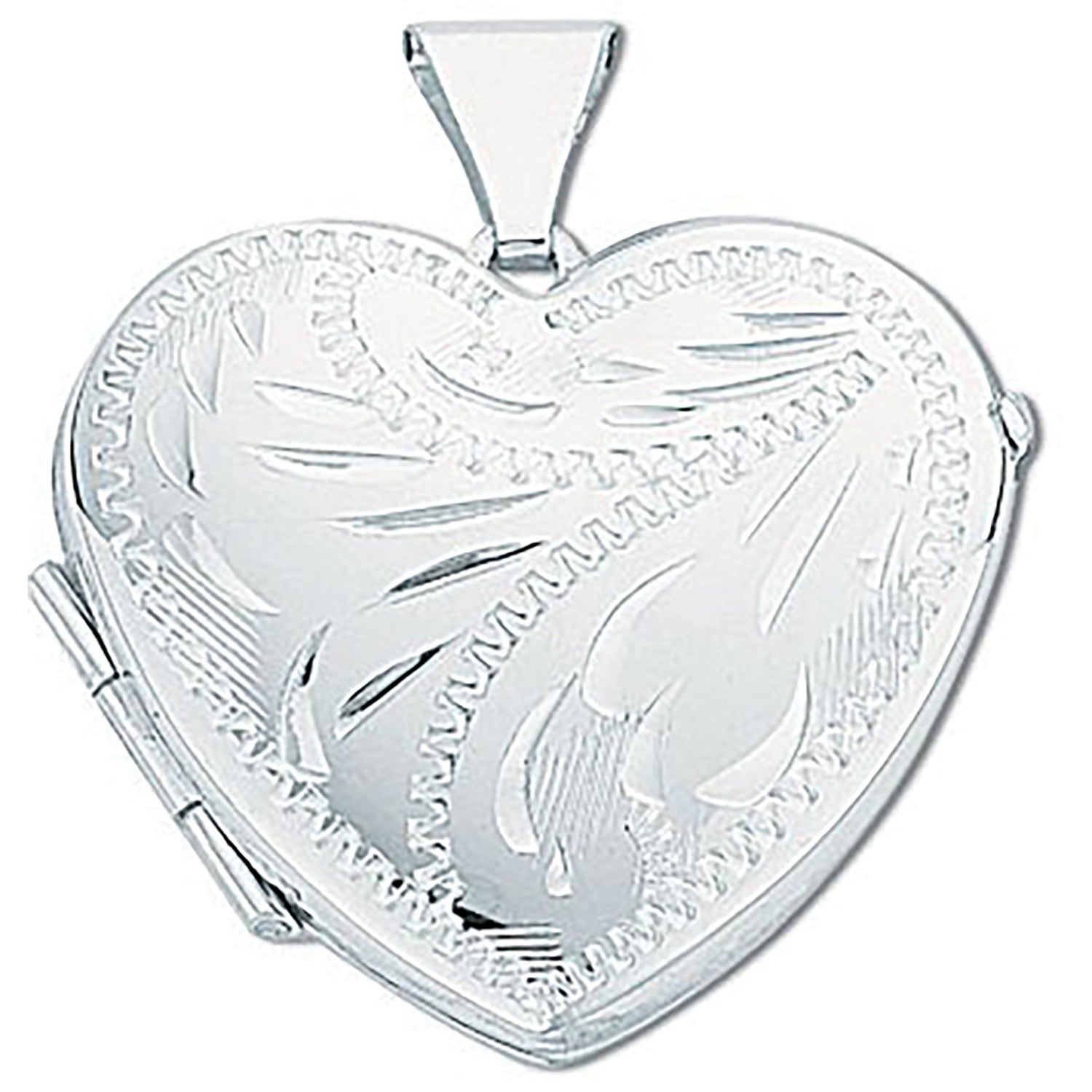 Silver Medium Engraved Heart Shaped Locket - Silver