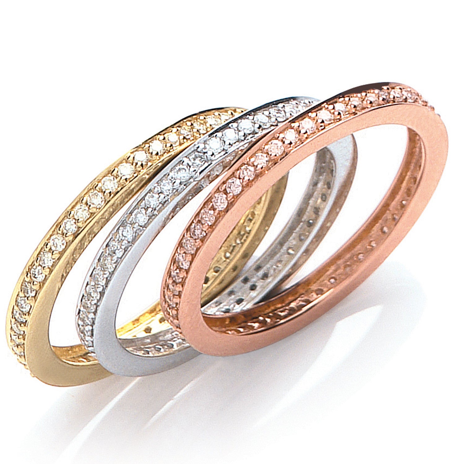 18ct 3 Colour Set 0.68ct Diamond Rings - 18ct Gold