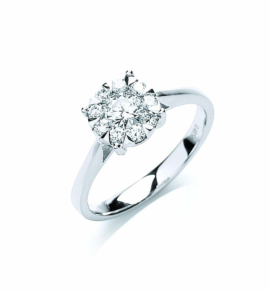 18ct White Gold 0.50ct Illusion Set Diamond Ring - 18ct Gold