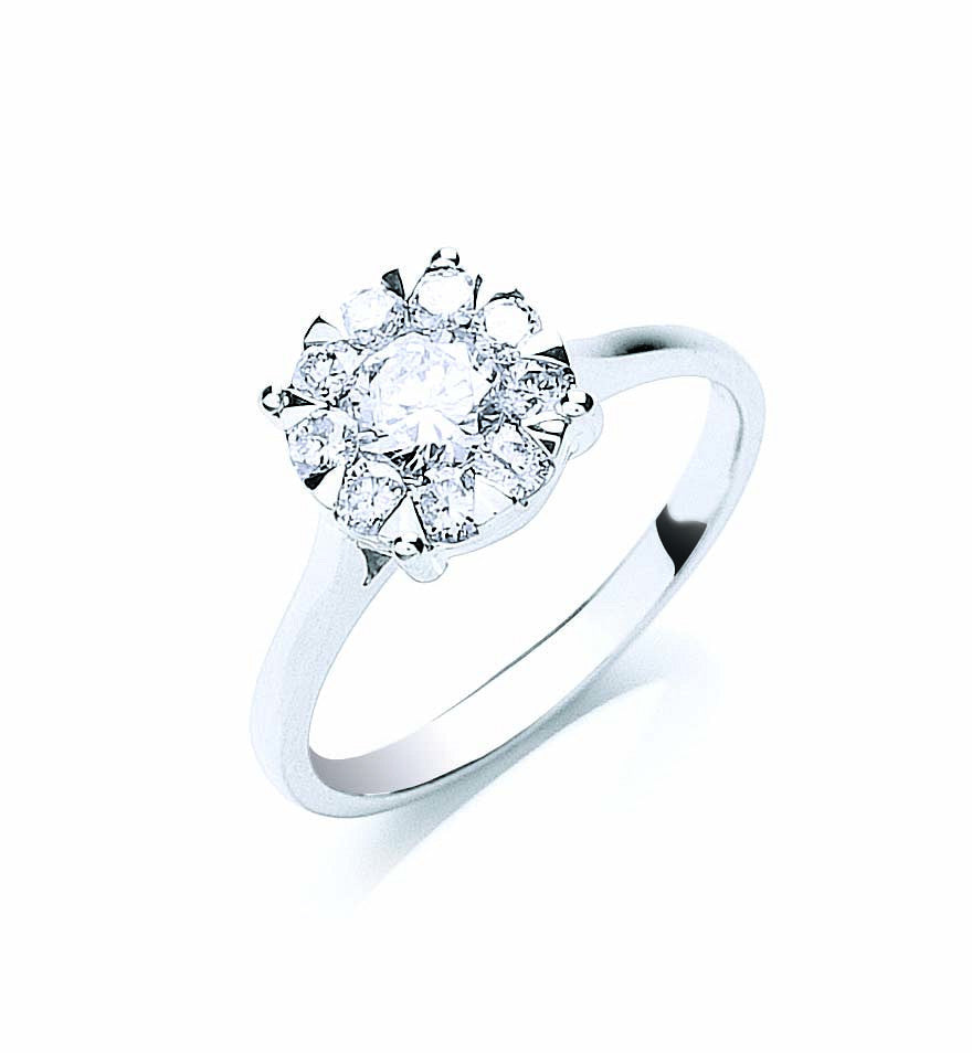 18ct White Gold 0.75ct Illusion Set Diamond Ring - 18ct Gold