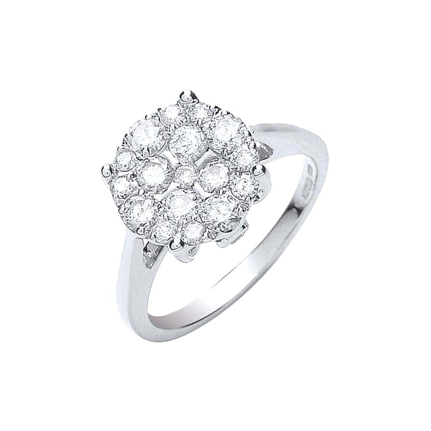 18ct White Gold 1.00ct Cluster Diamond Ring - 18ct Gold