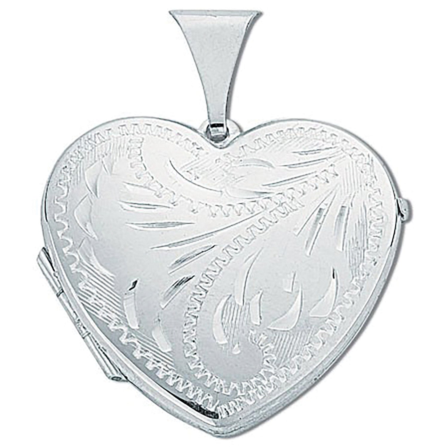 Silver Large Engraved Heart Shaped Locket - Silver