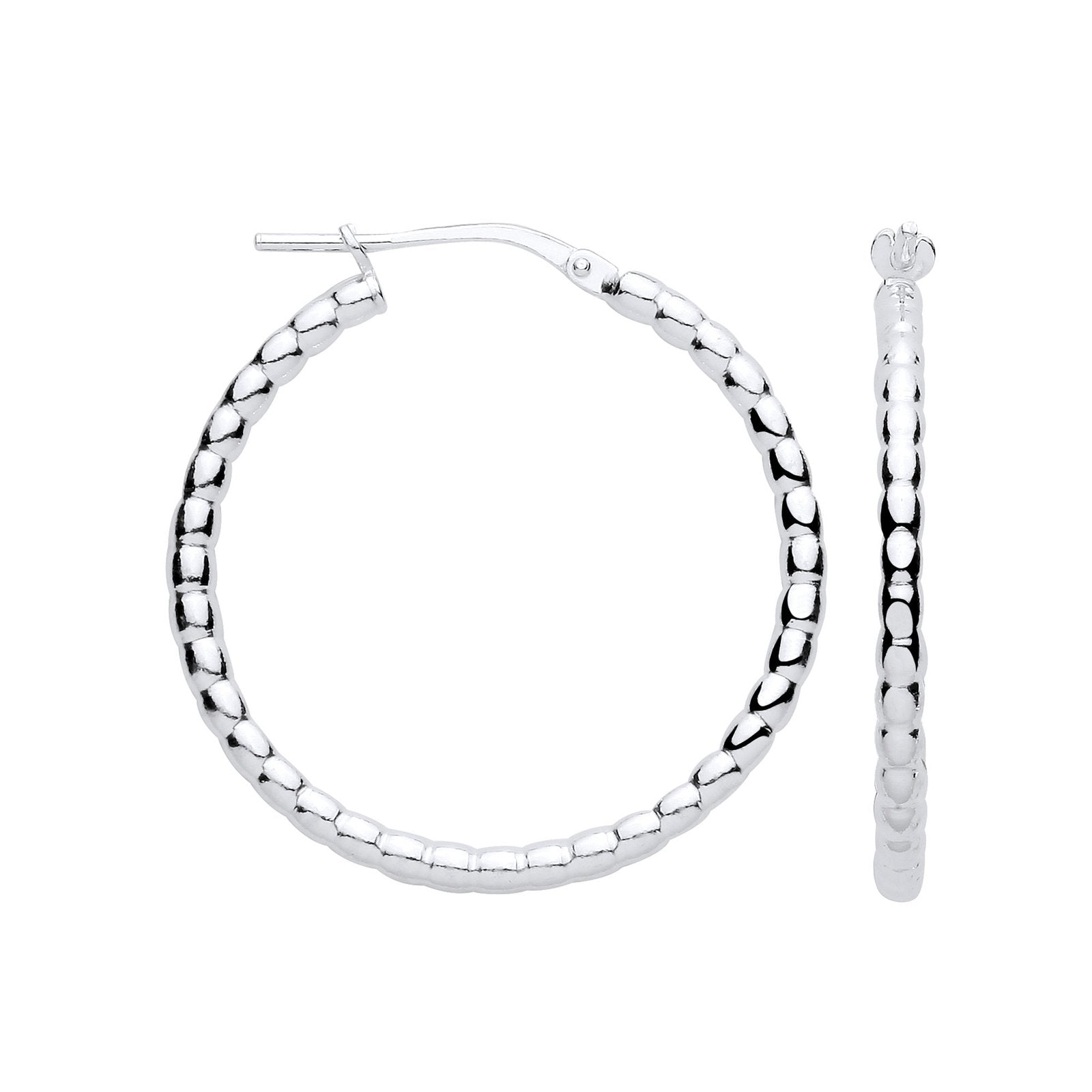 Silver Bead 30mm Hoop Earrings