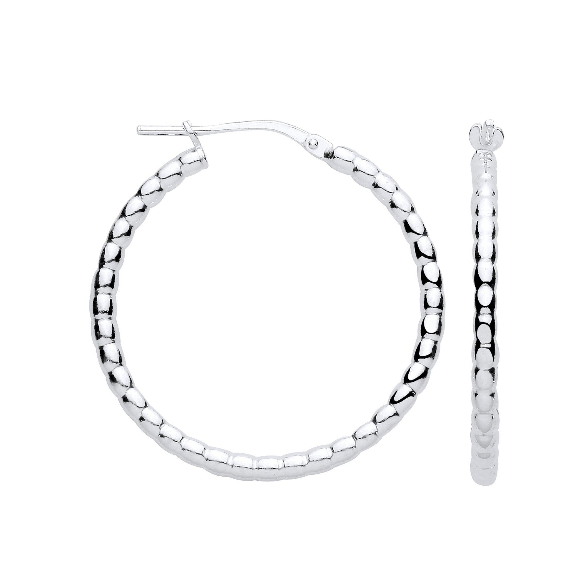 Silver Bead 30mm Hoop Earrings - Silver