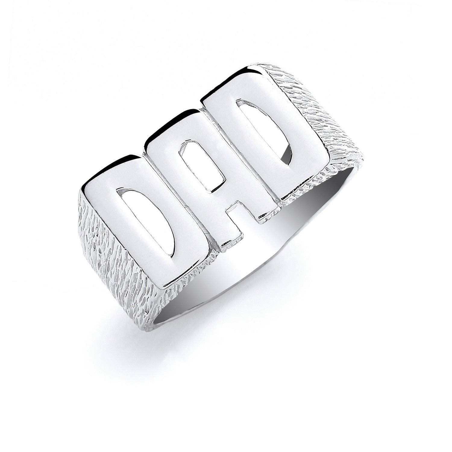 Silver DAD Barked Side Ring - Silver