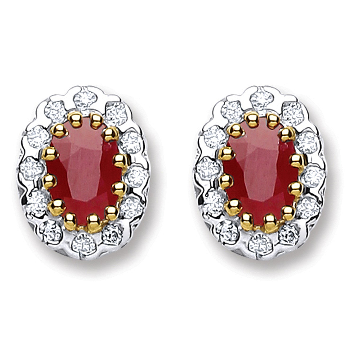 9ct Yellow Gold 0.20ct Diamond & 1.20ct Ruby Stud Earrings - 9ct Gold