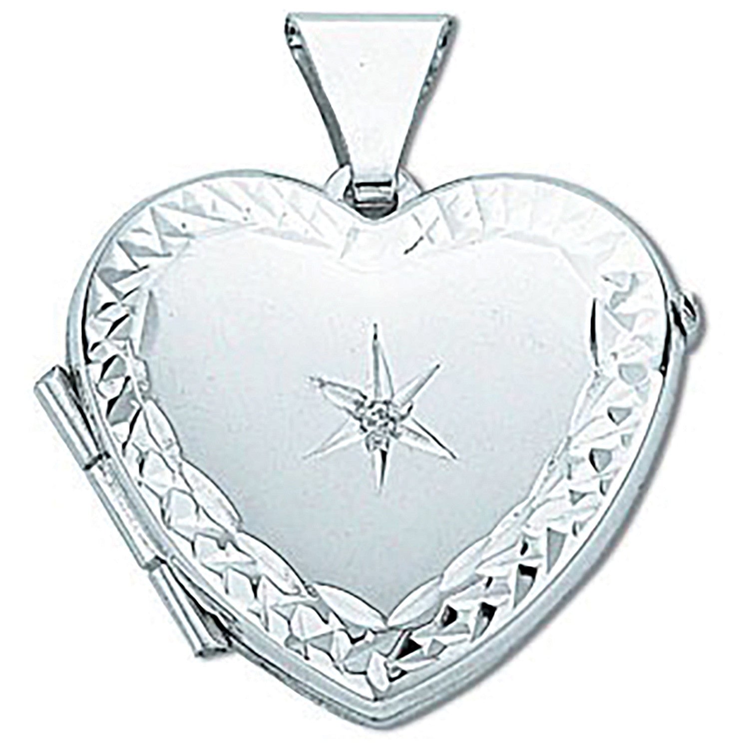 Silver Heart Shaped Diamond Set Locket - Silver