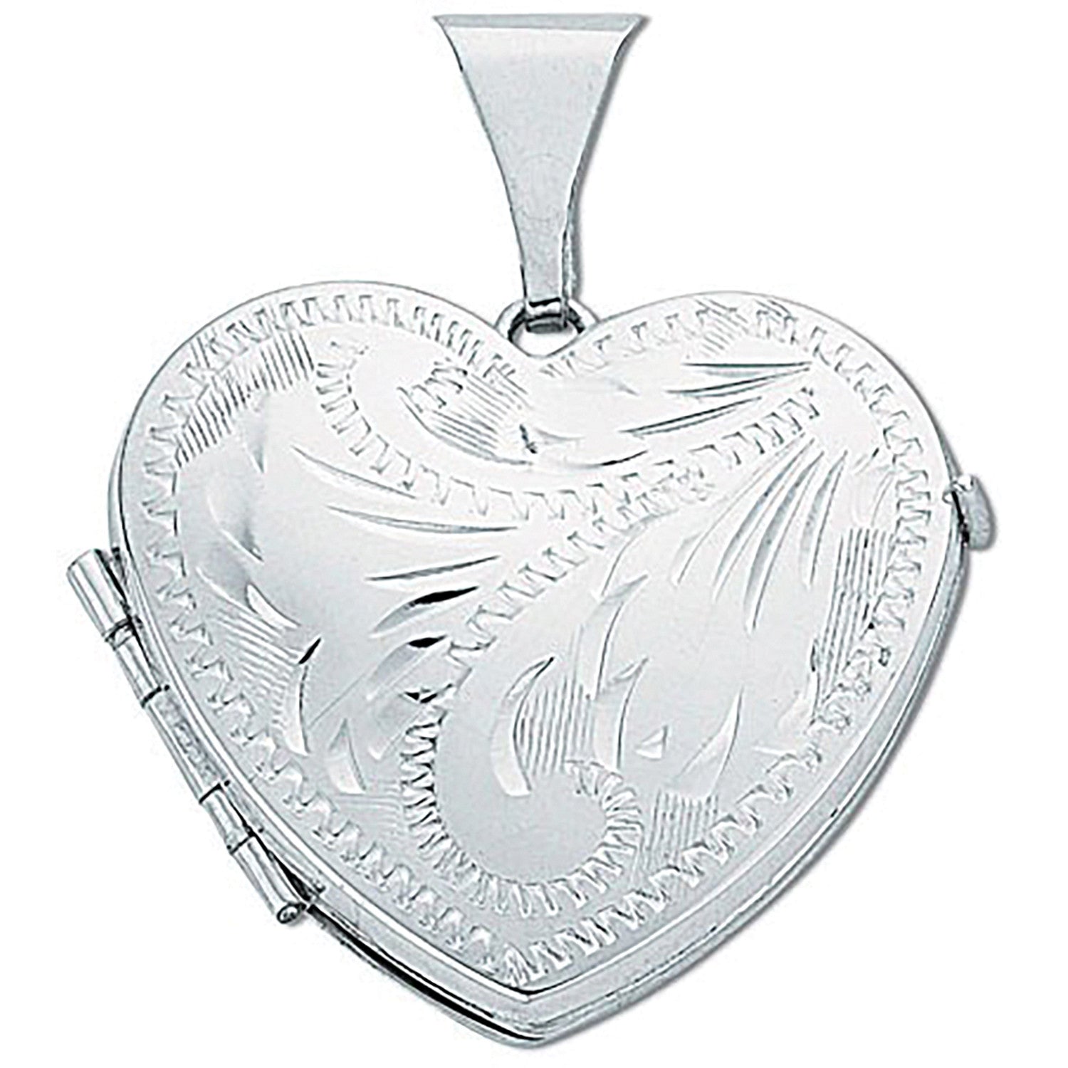 Silver Engraved Heart Shaped Family Locket - Silver