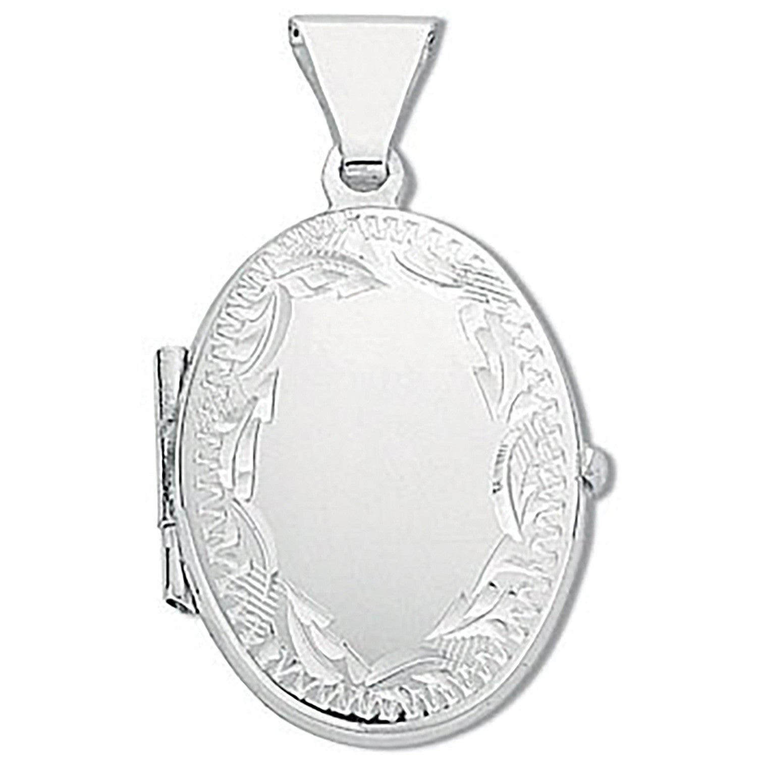 Silver Small Engraved Oval Shaped Locket - Silver