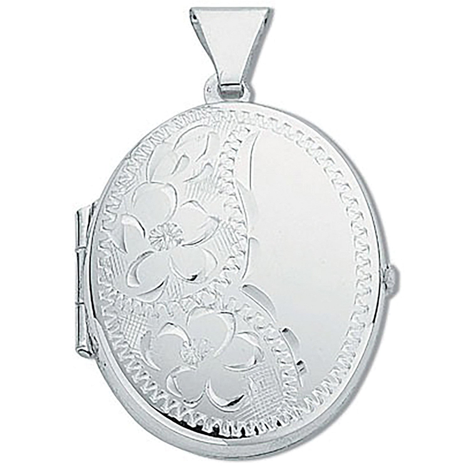 Silver Medium Engraved Oval Shaped Locket - Silver