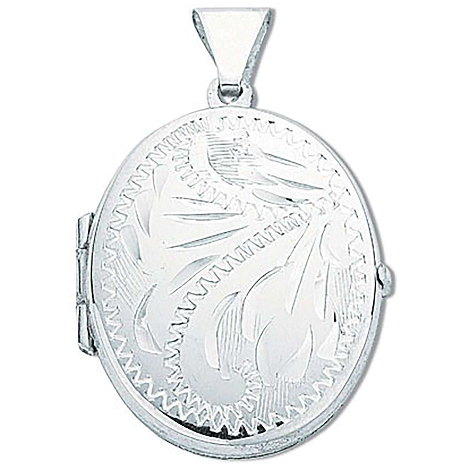 Silver Medium Engraved Oval Shaped Locket - Silver
