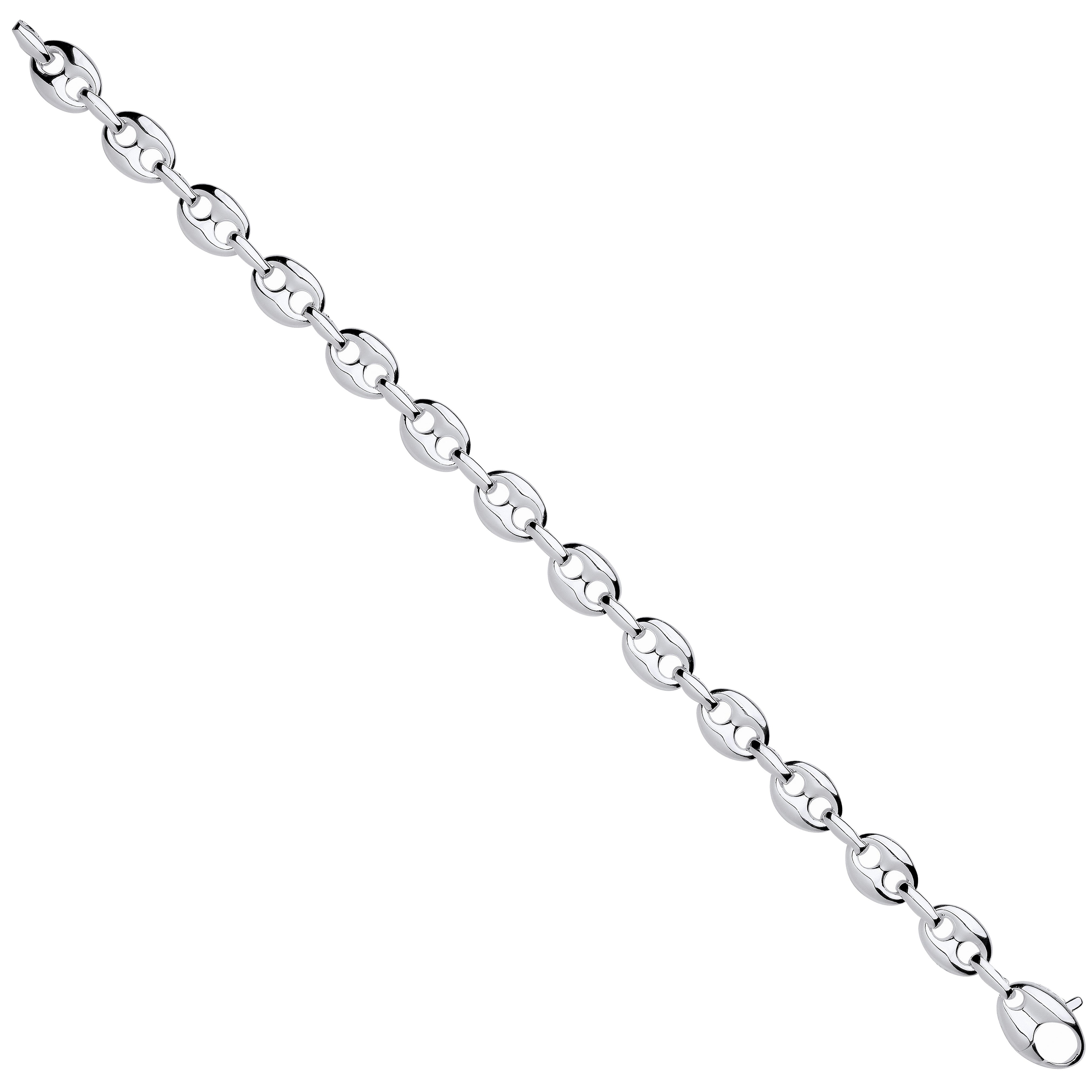 Silver Coffee Bean Link Gents Bracelet - Silver