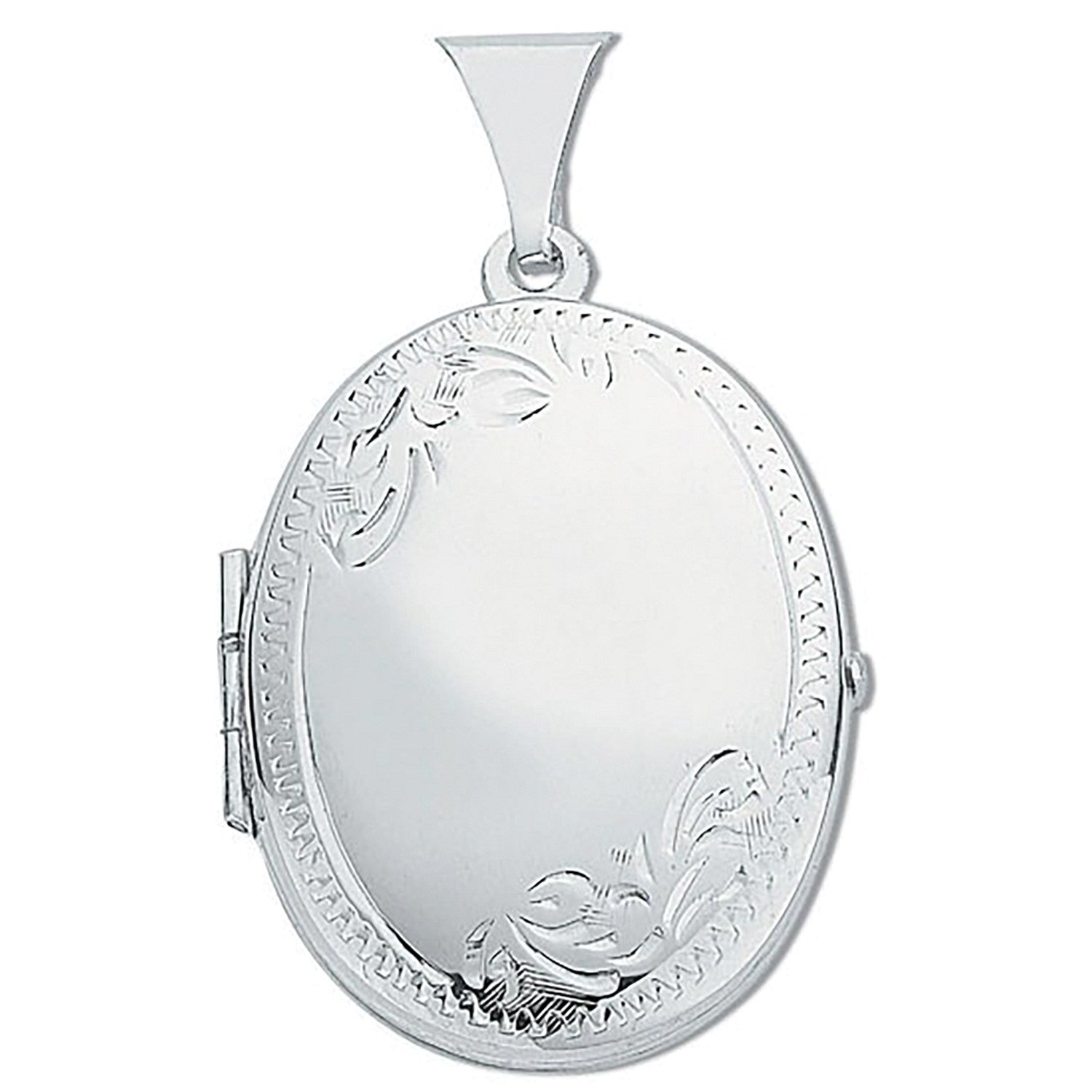 Silver Medium Engraved Oval Shaped Locket - Silver