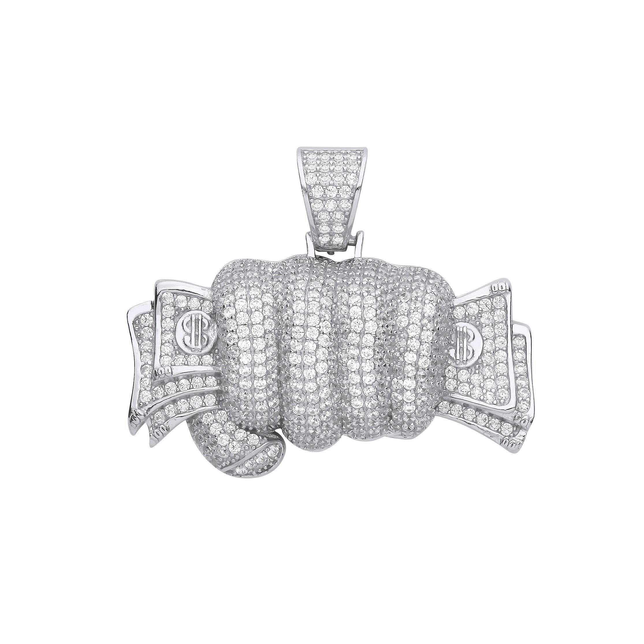 Silver Fist Full of Cash Cubic Zirconia Hollow Pendant
