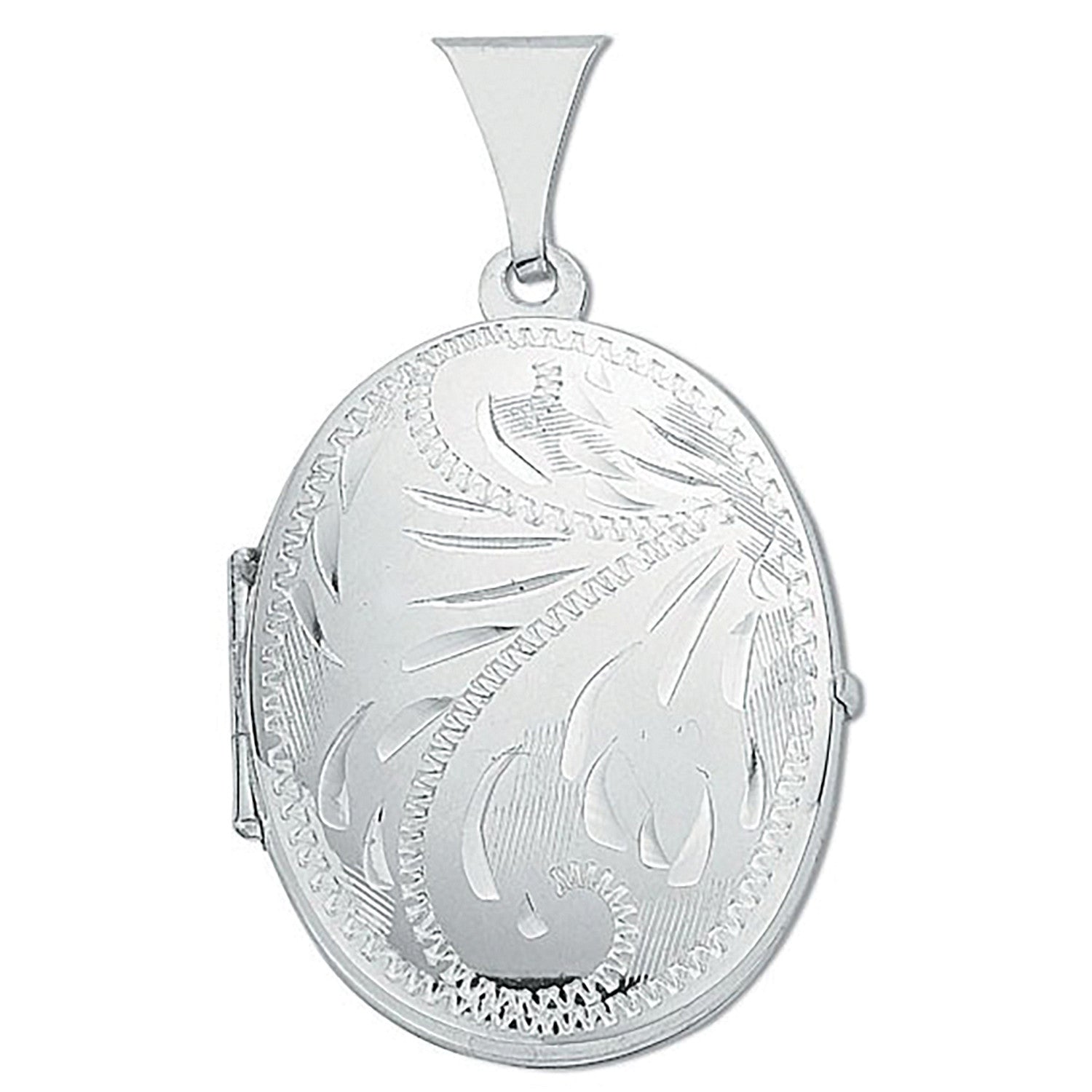 Silver Medium Engraved Oval Shaped Locket - Silver